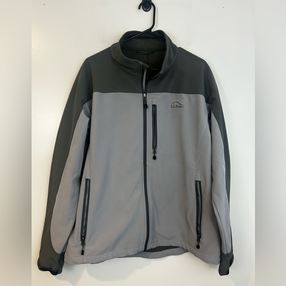 Men's L.L. Bean Grey Windproof Softshell High Neck Waterproof Zip Up Jacket XL